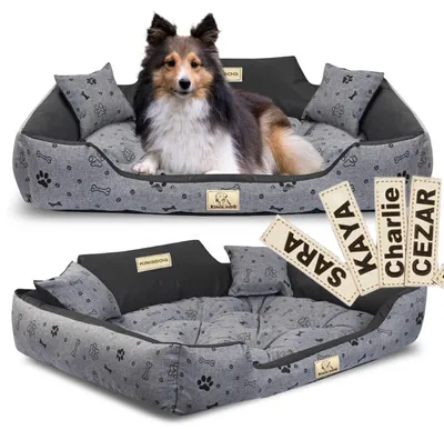 Produktbild von Hundebett KINGDOG 115x95 cm personalisiert wasserdicht Knochen schwarz