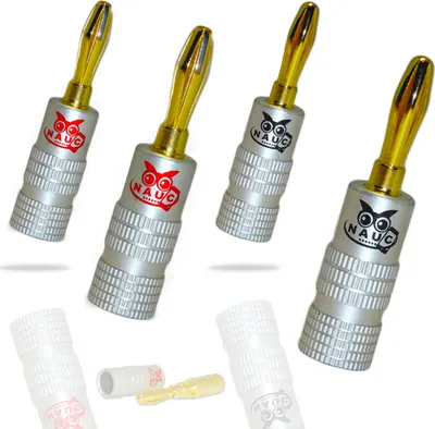 Produktbild von 8x HIGH END NAUC Bananenstecker Bananas Banana für Kabel bis 6mm² 24K vergoldet