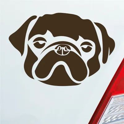 Produktbild von Auto Aufkleber süsser Mops Hund Dog Tier niedlich Puppy Kopf 13x9 cm Braun Sticker Heckscheibenaufkleber