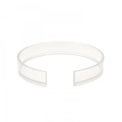 A transparent ring-shaped object on a white background.