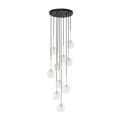 Produktbild von Pendelleuchte Metall Glas B: 42 cm H: max. 145 cm in Schwarz Gold G9 Kugel Schirm Retro Hängeleuchte
