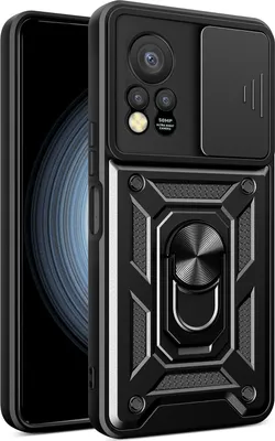 Produktbild von Hülle für Infinix Hot 11s NFC mit Ring Ständer Halter Dia Kameraschutz TPU PC Hybrid Handyhülle Schwarz