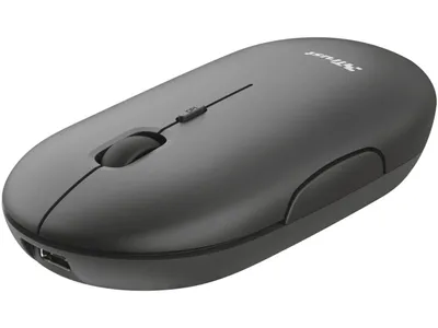 Produktbild von Trust Puck Wiederaufladbare Kabellose Maus, Bluetooth und 2.4 GHz Verbindung via USB-Mikroempfnger, DPI Einstellbar 800/1200/1600, Ergonomisch, Funkmaus fr PC/Mac/Computer/Laptop/MacBook - Schwarz