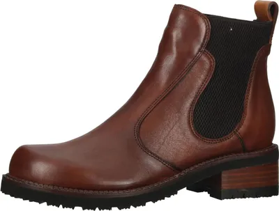A single brown leather boot is shown against a white background.