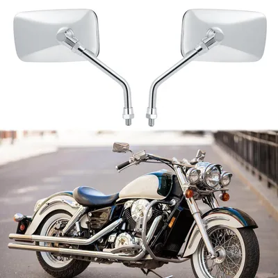 Immagine prodotto di Specchietto retrovisore per moto, cromato, rettangolare, filettatura destra da 10 mm, omologato CE, adatto per scooter, ciclomotori, moto da strada, moto da turismo, custom, chopper, moto sportive, ATV