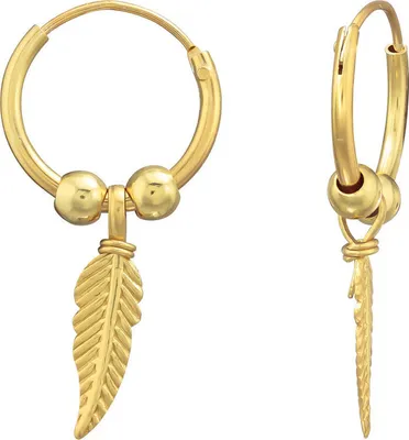 Produktbild von Creolen Feder: 925 Silber Boho Ohrringe gold