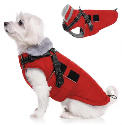 Image de Manteau pour chien avec harnais, imperméable, rouge, taille S