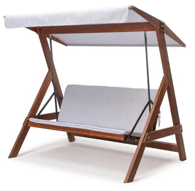 Image de Balancelle de jardin 3 places en pin et polyester gris - L 190 × P 120 × H 180 cm - Charge 350 kg