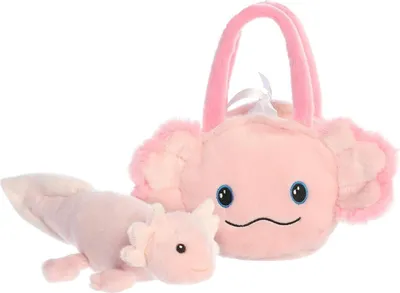 Zdjęcie produktu dla Pluszowa zabawka Aksolotl w torbie, 20 cm, miękka i przytulna