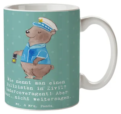 Produktbild von Mr. & Mrs. Panda Tasse Geheimer Polizist - Meeresbrise - Geschenk, personalisierte Geschenke, Dankbarkeit, mit Herz, Notlage, Kaffeebecher, schöne, Verantwortung, Beruf