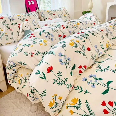 Produktbild von Bettwäsche 140x200 cm Beige Bunt Blumen Mikrofaser 2-teilig