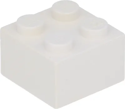 A single white Lego brick on a white background.