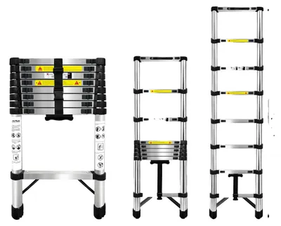 Image de Échelle télescopique, acier inoxydable, capacité de charge de 150 kg, 2,6 m, sans crochet