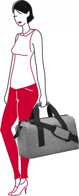 Illustration of a woman holding a duffel bag.