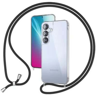 Produktbild von NALIA Handykette für Samsung Galaxy S25 – Transparentes Hybrid-Case & Band – HANGIT PRO (Fashion Umhängehülle) – Marke aus Berlin – Mitternacht Schwarz