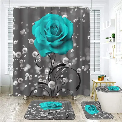 Image de Ensemble de rideau de douche comprenant 4 pièces et des tapis de bain