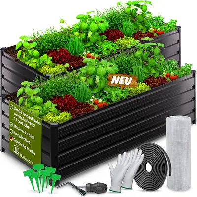 Produktbild von TTL GARDEN Meadow L Low Hochbeet 2er Set 180x80x45cm Metall Anthrazit verzinkt, KI-generiertes Bild