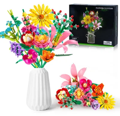 Productafbeelding van Bloemboeket bouwset - Bouwstenen bloemen - 756 stuks - 11 bloemsoorten - Valentijnsdag