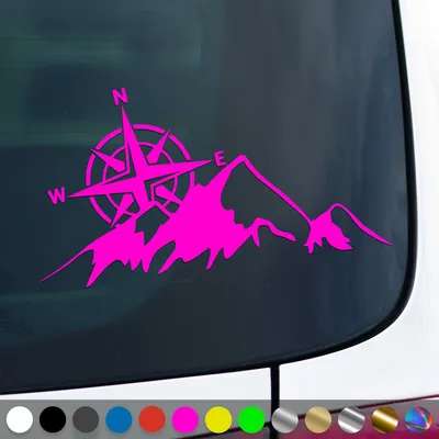 Produktbild von PantherPixel Kompass Berge Aufkleber Windrose Reisen Camping Sticker Auto Geschenkidee Farbe Neon-Pink