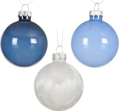 Produktbild von Weihnachtskugeln Glas 6cm 15 Stück - Blau / Weiß Mix transparent