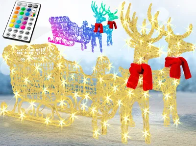 Produktbild von KESSER® 240er LED Rentiere mit Schlitten weiß Timer Weihnachtsbeleuchtung für außen und innen Weihnachtsfigur Weihnachtsdekoration