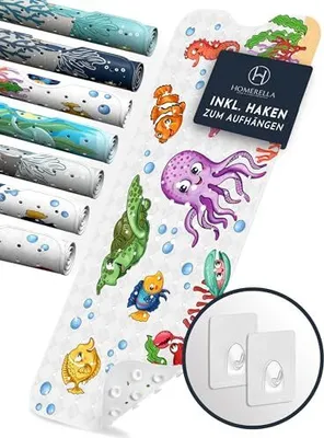 Produktbild von Homerella® Badewannenmatte rutschfest Kinder 100x40cm - 100% BPA frei Inkl. 2 Haken zum Aufhängen - Antirutschmatte Badewanne Baby hautsensitiv
