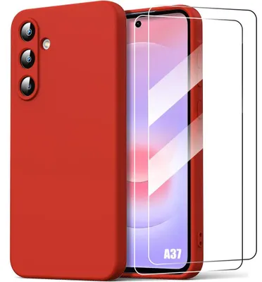 Image de Coque + 2 Verres Trempés pour Samsung Galaxy A37 5G, Protection Silicone Souple Anti-Rayures Rouge