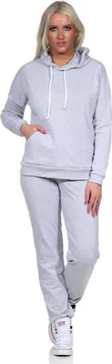 Produktbild von Damen Jogginganzug Freizeitanzug mit Kapuzenpullover; Graumeliert M/38