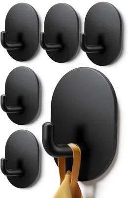 Image de Crochets porte-serviettes, lot de 6 | Acier inoxydable 304, crochets muraux autocollants | Crochets autocollants en acier inoxydable | Idéal pour la salle de bains, la cuisine et le bureau (noir)