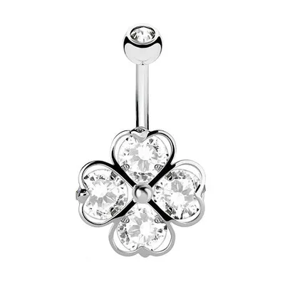 Produktbild von Taffstyle Bauchnabelpiercing Bauchnabelpiercing Stecker mit Kristall Herz Kleeblatt, Silber | Clear