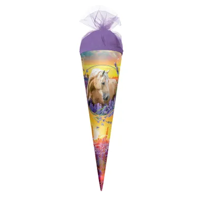 Produktbild von ROTH Geschenk-Schultüte klein Pferdeträume 22 cm rund Tüllverschluss Zuckertüte Schulanfang