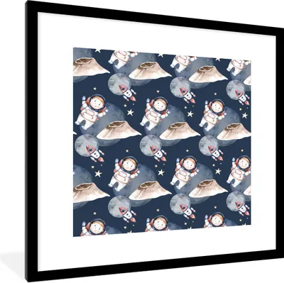 Produktbild von MuchoWow® Gerahmtes Poster Astronaut - Rakete - Weltraum - Kinder - Jungen - Mädchen - Kinder 40x40 cm - Poster mit Schwarzem Bilderrahmen Wandposter Rahmen Foto Bilder - Poster - Plakat im Rahmen