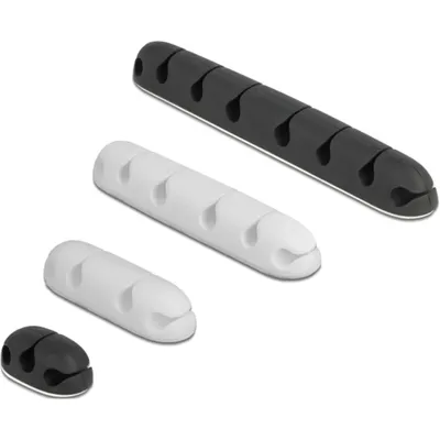 Produktbild von DeLOCK Kabelhalter selbstklebend Kombi Set 4 Stück schwarz / weiß, Kabelhalter, Tisch/Wand, Silikon, Schwarz, Weiß