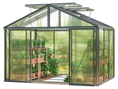 Image de GFP Serre Asteria 21 Premium 311x235 cm Panneaux double paroi 16 mm, couleur anthracite