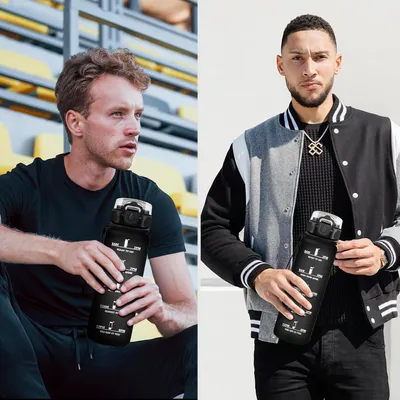 Produktbild von Sportdrinkflasche 1 Liter mit Strohhalm - Auslaufsicher, Wiederverwendbar und Motivierende Zeitanzeige für Sport und Fitness