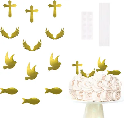 Produktbild von Oblique Unique Konfirmation Torten Topper Fisch Taube Kreuz Flügel Cake Topper Kuchendeckel Deko für Taufe Kommunion Hochzeit