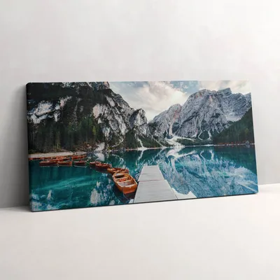 Produktbild von Boot auf dem See in den Bergen – Leinwandbild Wandbild – 140x70 cm – Leinwandbilder – Wandbilder – Schlafzimmer – Flur
