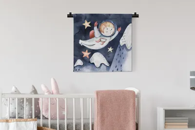 Produktbild von MuchoWow® Wandteppich Wandbehang Weltraum - Berg - Sterne - Junge - Mädchen - Kinder 60x60 cm Tapisserie Dekoration Wandtuch - Dekorationen - Wand Decke