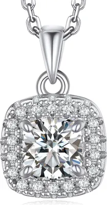 Image de Collier en argent pour femme 925 avec pendentif en moissanite 1 carat dans une boîte cadeau