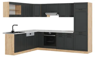 Image de Cuisine en angle Vicco R-Line Anthracite campagne/Chêne de force doré 287 x 227 cm, PT Marbre, Model 54062