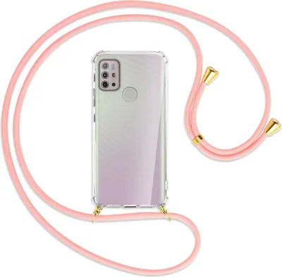 Produktbild von Handykette Backcover-Schutzhülle mit Band (Metall goldfarben) für Motorola Moto G10 (Power), G20, G30 - rosa