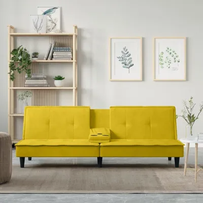 Produktbild von The Living Store Schlafsofa mit Getränkehaltern Gelb Samt