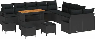 Productafbeelding van Tuinbankenset met kussen 14 pcs Zwart poly rattan