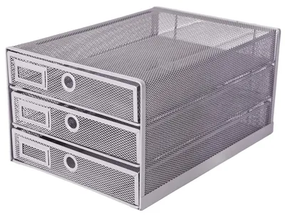 Produktbild von Briefablage Dokumentensortierer Papierablage - 3 Schubladen - A4 - Mesh-Metall - Silber
