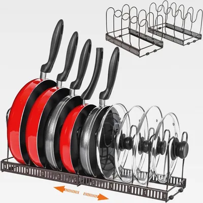 Produktbild von Topfdeckelhalter Deckelhalter mit 10 verstellbaren Fächern,Erweiterbarer Küchen Organizer für Topfdeckel, Pfannen,Topf,Schneidebretter,Schubladen Organizer Küche Küchenzubehör (Schwarz)