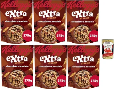 Produktbild von Cereali Extra "Cioccolato e Nocciole" | Probieren Sie Schokolade und Haselnüsse| breakfast Cereals, Müsli mit knusprigem Hafer | 6x 375g + Italian Gourmet polpa 400g
