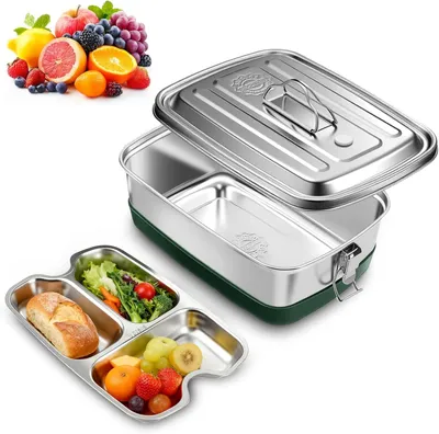 Imagen del producto de Lonchera de acero inoxidable, 2000 ml, con compartimentos, libre de BPA, ideal para la oficina y la escuela