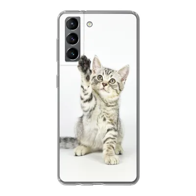 Produktbild von MuchoWow® Handyhülle Schutzhülle Hülle für Samsung Galaxy S21 Kätzchen - Pfote - Weiß - Mädchen - Kinder - Jungen - Kind Silikon Softcase Handy Hülle - Softcase