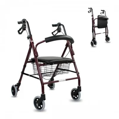 Image de Déambulateur Pliable Freins à Main 4 roues Assise et Dossier Bordeaux TURIA Clinicalfy Déambulateur Pliable