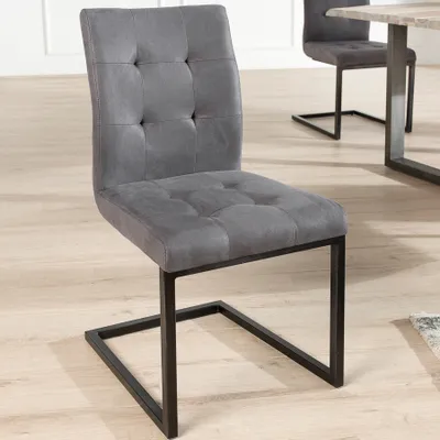 Produktbild von riess-ambiente Design Freischwinger Stuhl OXFORD vintage grau Microfaser Eisengestell Metall schwarz Esszimmerstuhl Essstuhl